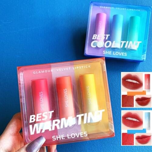 3pcs/set Matte Lipstick Set Waterproof Long Lasting Velvet Smooth Lipstick Lips Makeup Beauty Cosmetics TSLM1