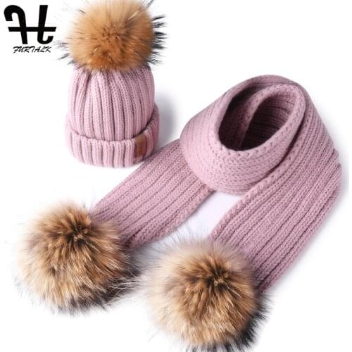 FURTALK Kids Winter Hat and Scarf for Girls Boys Beanie Hat Warm Baby Fur Pom Pom Hats Scarves for Kids Child Ages 1-4