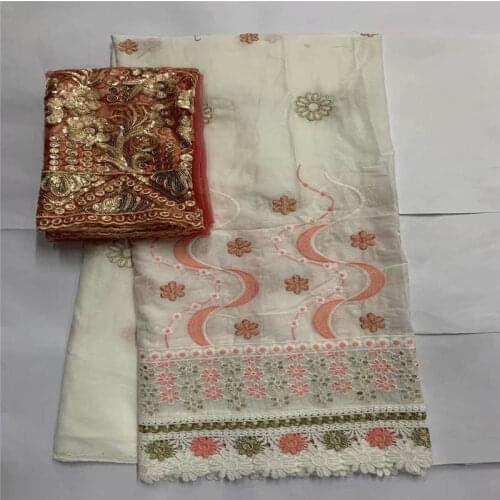 Fashion high quality embroidery printed 100% cotton african lace fabric 5+2 yards for lady dress textile material. L9992