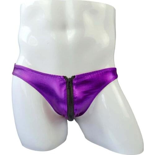 Mens fun underwear, underwear, imitation leather double zipper briefs-c436