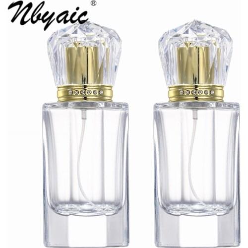 Nbyaic 1pcs perfume bottle 50ml high-end crystal gold cover transparent glass pressed spray bottle perfume packed empty bottle