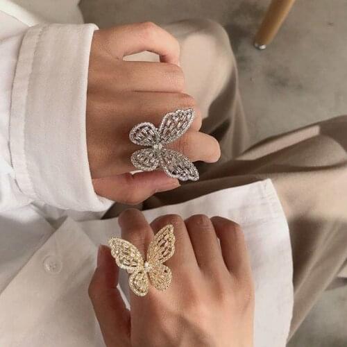 New fashion jewelry ring high grade copper inlaid crystal glass butterfly ring shiny female gift Butterfly Ring Jewelry