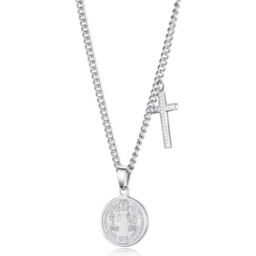 2020 punk cross Religious Madonna coin pendant necklace for men women stainless steel jewelry accessories colgantes mujer moda