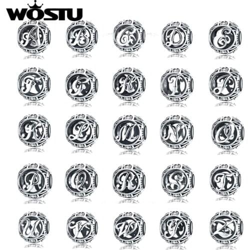 WOSTU Genuine 925 Sterling Silver Hot Sell Letter A-Z Beads Charm fit Original Bracelet Necklace Woman DIY Jewelry Making DXC738