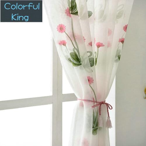 3D Elegant Pattern Voile Floral Tulle Sheer Curtain Leaves Room Devider Window Screening for Kitchen Transparent Yarn Customized