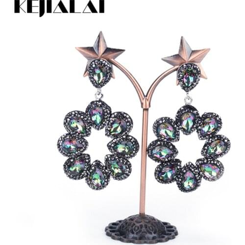 Sea blue light blue water drop translucent crystal pave rhinestone big hyperbole exaggerate long Drop dangle Earrings for women