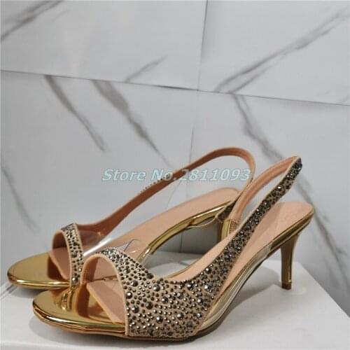 Slingback High Heeled Sandals Crystal Peep Toe Clear PVC Patchwork Slip On Manufacturer Real Picture Studded Women Shoes
