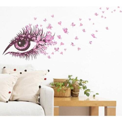 Removable Waterproof Wall Sticker Fashion Pink Eyes Butterfly TV Background Wall Decoration Wall Sticker for Girls Living Room