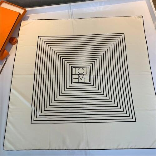 90cm Square Scarf Women Luxury Stripes Design Foulards Twill Silk Scarves Wraps Hand Rolled Bandana Curled Head Scarves Hijabs