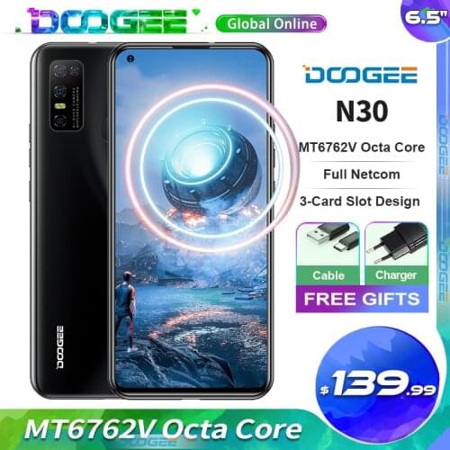 DOOGEE N30 Smartphone 6.55" IPS Screen 4GB+128GB MTK6762V Octa Core Android 10 Face Unlock Dual 4G 4180mAh Mobile Phone