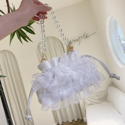 Soft Leather White Crossbody Bag for Women Sweet Elegant Acrylic Chain Wedding Handbag Small Shoulder Messenger Bag ZD1744