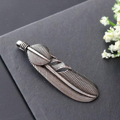 S925 Sterling Silver Jewelry Wholesale Genuine Anti-allergy Retro Thai Silver Feather Pendant Vintage Style Men And Women