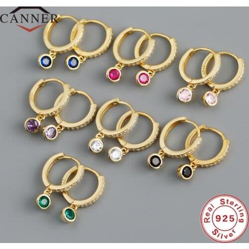 CANNER 925 Sterling Silver Fashion Korean Colored Zircon Circle Piercing Hoop Earrings for Women Charming Jewelry Accessories