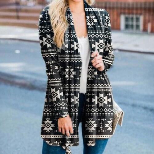 2020 Fashion Womens Tribe Folk-custom Printing Casual Long-sleeved Cardigan Autumn Ethnic Style Casual Cardigan F Fast Ship