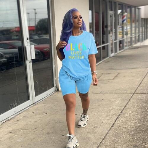 2021 Summer Casual Fashion Women Slimming Street Sexy Trend Alphabetic Print Sports Shorts Short Sleeve Two-piece Set