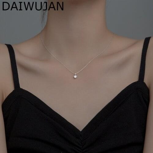 DAIWUJAN Korean 925 Sterling Silver Small Single Diamond Necklace Delicate Crystal Clavicle Chain Necklaces For Women Jewelry