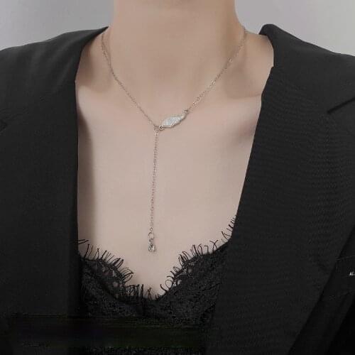 VSnow Unique Design Asymmetric Angel Wings Pendant Necklace for Women Shining Rhinestone Metallic Tassel Chain Necklace Jewelry
