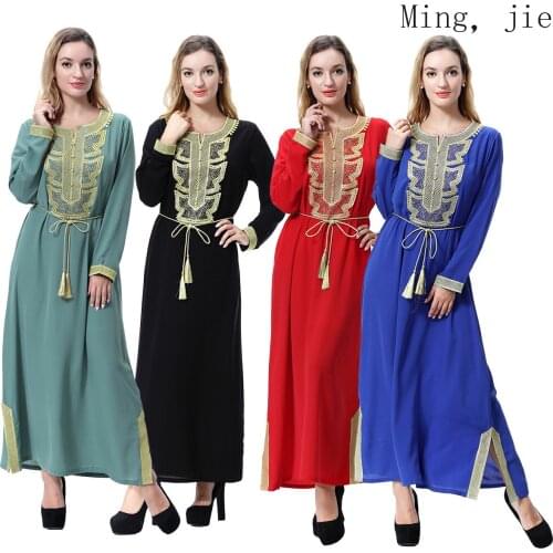 Muslim Arab Middle East Dubai Saudi Southeast Asia Womens Robe Long Skirt Dress Embroidery Luxury