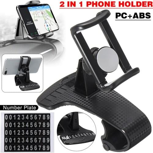 1pc 2 in 1 Black Car Auto Dashboard Phone Holder Bracket 360 Degrees Rotatable With Parking Phone Number Card Board
