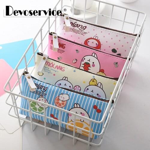1Pcs Cute Cartoon Animals Pencil Case Leather PU Kawaii Molang Pencil Bag Of Rabbit Pencilcase Bag Pencil Pen School Stationery
