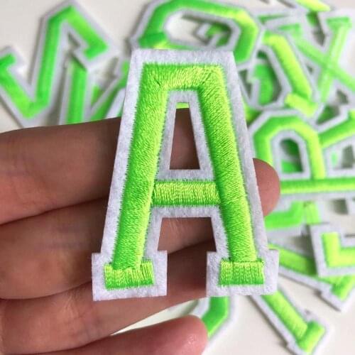 1Pcs Green Color Letters Sew On Patch For Childrens clothing Bags Alphabet Embroidered Applique iron on Name Letters Patches