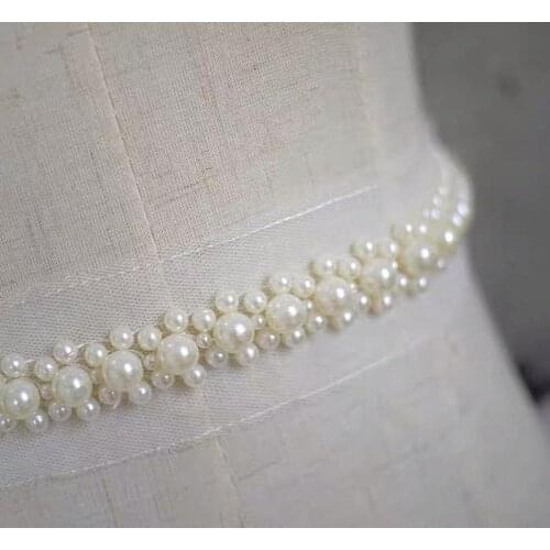 1 yard Pearl Beaded Trim Pearl Lace Trim Pear Bead Trimming For Sash Headband Top Quality Wedding Decors, BT016