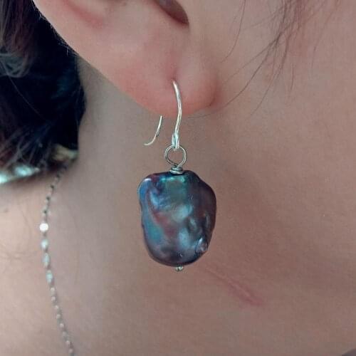 15x18MM natural Cultured Black reborn Keshi Pearl Hook Earrings luxury classic for women