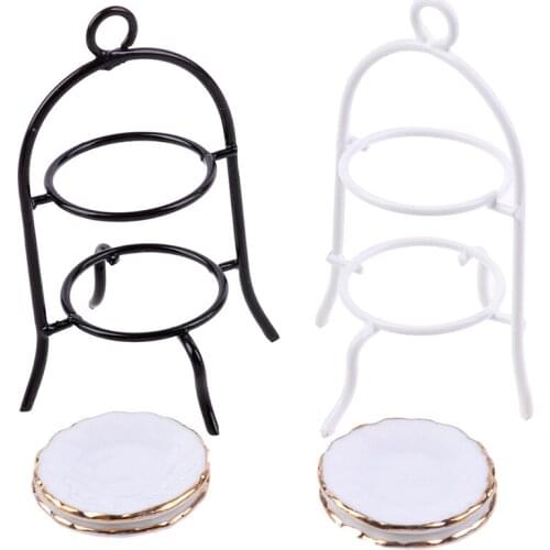 3pcs/Set 1/12 Dollhouse Miniature Furniture White Cake Stand Dish Kitchen Tableware Room Decor DIY Toys for Baby Kids