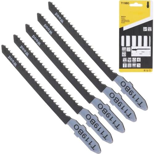 5pcs T119BO 82mm High Carbon Steel Reciprocating Jig Saw Blade Set Fast-Cutting Jigsaw Blade for Wood Board Plastic Cutting