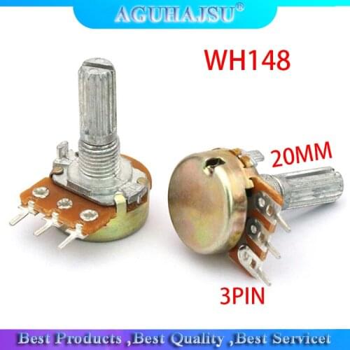5pcs WH148 3PIN 20MM B1K 1K OHM Single Rotary Potentiometer Pots Shaft 20MM With Nuts Single couplet potentiometer