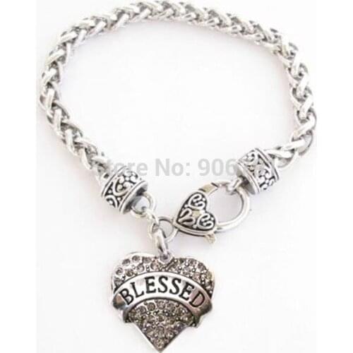 Blessed with Crystal Heart Lobster Claw Bracelet Jewelry