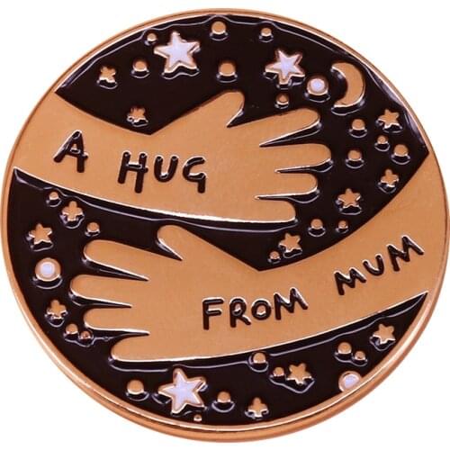 A Hug From Mum Lapel Pin Moon Stars Hands Night Sky Brooch For Coat Scarf Sweater Badge Round Badge