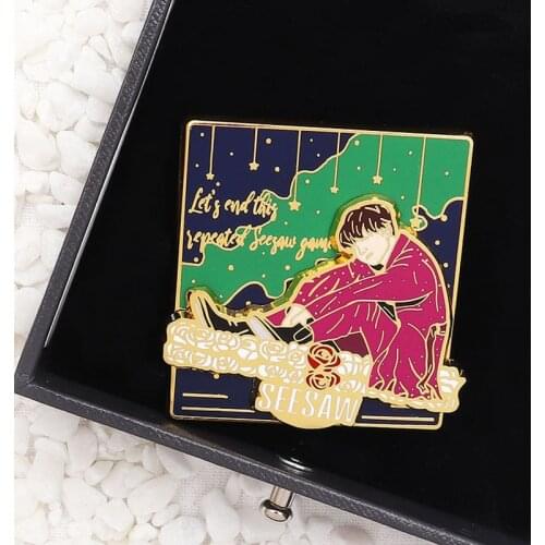 KPOP Bangtan-boys Pin Brooches Lets end this sepeated seesaw game Pins Moving Combination Brooch Enamel Pin Jewelry Gift