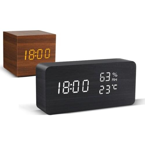 Alarm Clock LED Wooden Watch Table Voice Control Digital Wood Despertador USB/AAA Powered Electronic Desktop Clocks