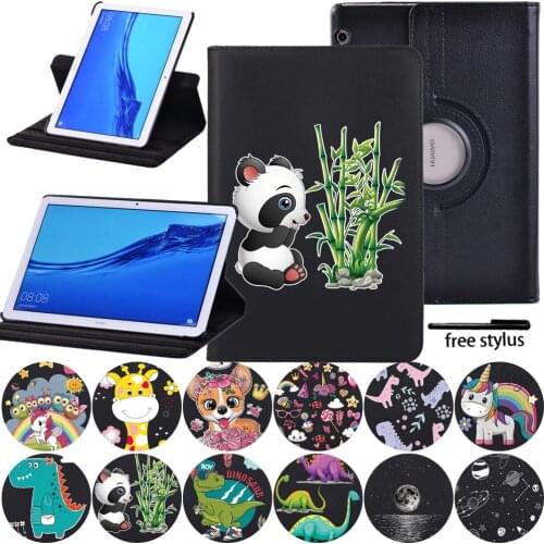 For Huawei MediaPad T3 10 9" 360 Degrees Rotation Tablet Pu Leather Cute Pattern Holder Cover for Huawei MediaPad T5 10 10.1"