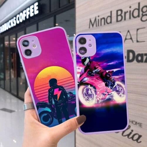 Motorcycle boy girl cool street Phone Case Matte transparent For Purple iPhone 12 Mini 11 Pro XR XS Max 7 8 Plus X Back Cover