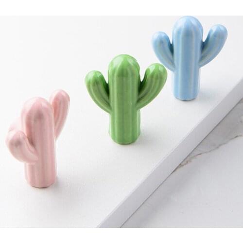 1Pc Decorative Ceramic Cactus Knob Children Room Kitchen Cabinet Cupboard Door Knobs Pulls Furniture Cabinet Knobs Drawer Knobs