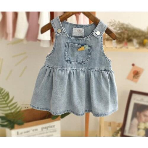 Baby Girl Denim Dress Sleeveless Korean Style Girls Vest Dresses Spring 2021 New Korean Fashion Baby Girl Denim Suspender Dress