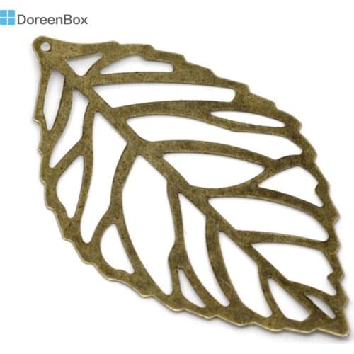 Doreen Box Lovely 100 Bronze Tone Filigree Leaf Charm Pendants 54x32mm (B11725)