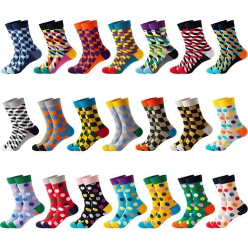 Hot Sale Combed Cotton Fashion Hip Hop Men women Socks Dot Square Diamond Harajuku Skateboard Happy Socks Funny Sokken