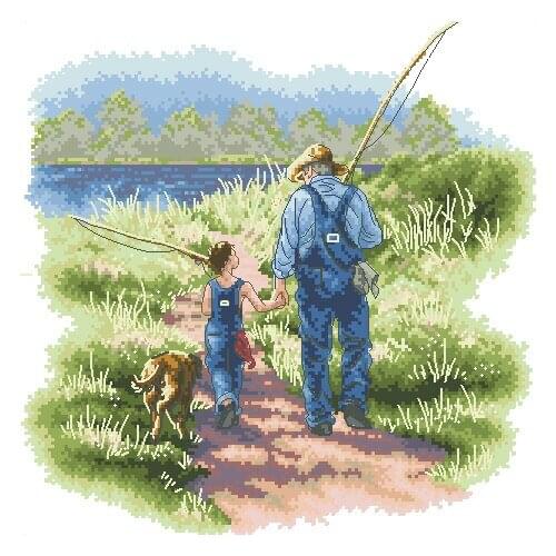 COTTON Top Quality Popular Lovely Counted Cross Stitch Kit Building Memories dim 35200 love grandpa grandfather child fishing