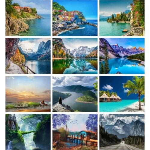 HUACAN Painting By Numbers Seaside Landscape Handpainted Home Decoration Pictures By Number City Drawing Canvas Wall Art Gift