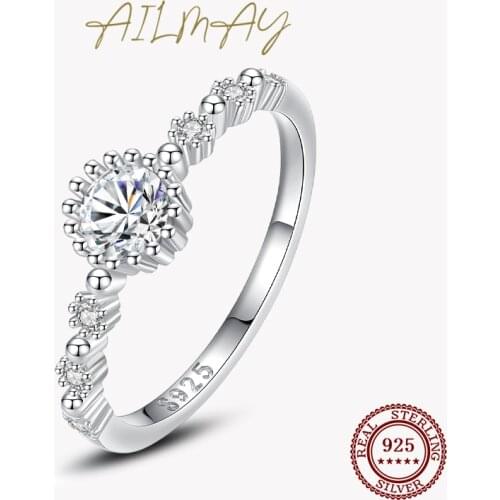 Ailmay Hot Sale Vintage Finger Rings 925 Sterling Silver Clear Zircon For Women Classic Luxury Wedding Accessories Jewelry GIFT