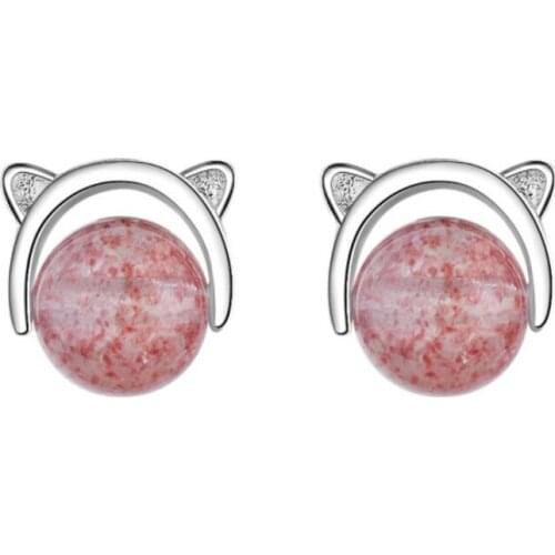 Beautiful Fresh Cute Animal Fashion 925 Sterling Silver Jewelry Personality Cat Pink Crystal Exquisite Gift Stud Earrings SE466