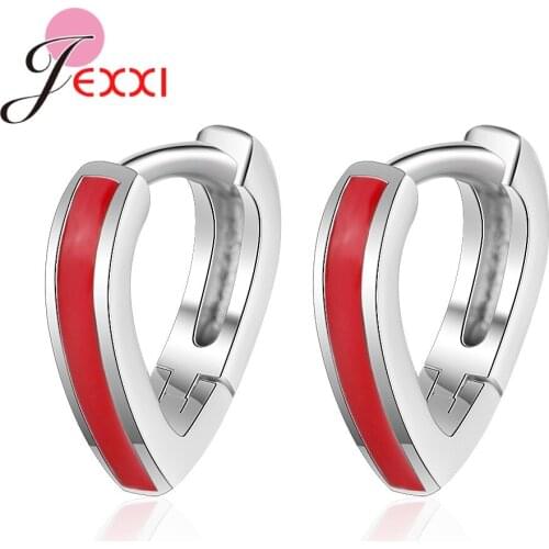 Red Heart Shaped Hoop Earrings for Valentines Gift 925 Sterling Silver Enamel Craft Handmade Ear Brincos Accessories Jewelry