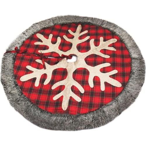 Round Red Black Plaid Cloth Xmas Tree Skirt Cover Floor Carpet Christmas Decor