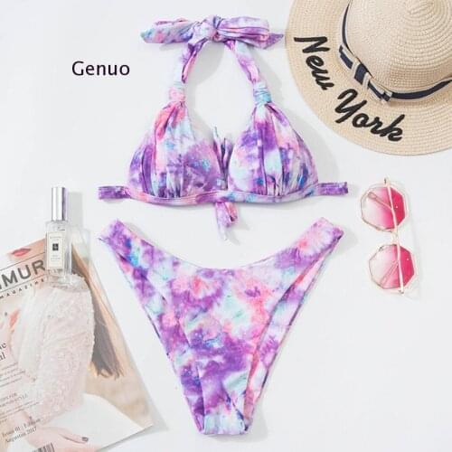 Swimsuit Womens Swimwear 2021 Sexy Tie Dye Bikini Push Up High Leg Thong Bikinis Set Swimming for Bathing Suit Woman Swimsuits