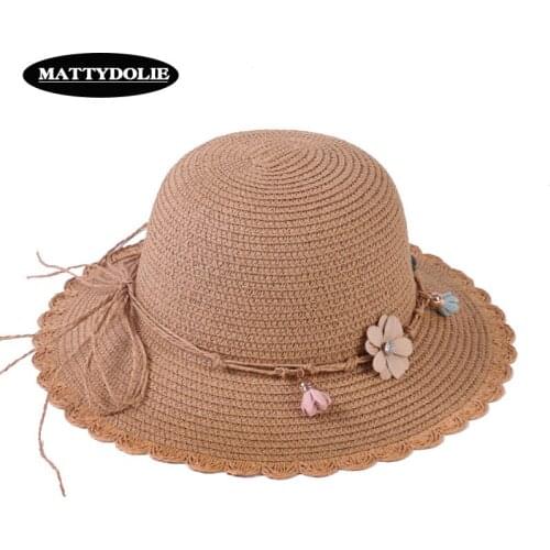 MATTYDOLIE Straw Hat Lady Flowers Wide-brimmed Foldable sun Hat Summer Hat Outdoor Vacation Sunscreen Beach Hat