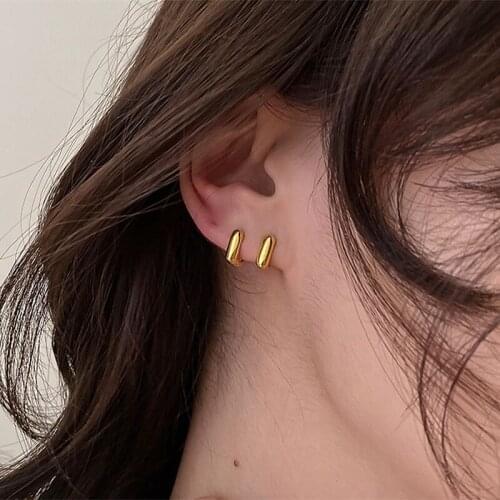 Gold Color Metal Jewelry Simple Women Girl Wholesale Geometric Square Mini Small Hoop Earring Polish