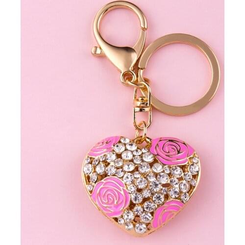 Metal Crystal Hollow Love Heart Keychain Rhinestone Trinket Women Couple Pendant Bag Car Key Ring Jewelry Lanyard Accessory Gift